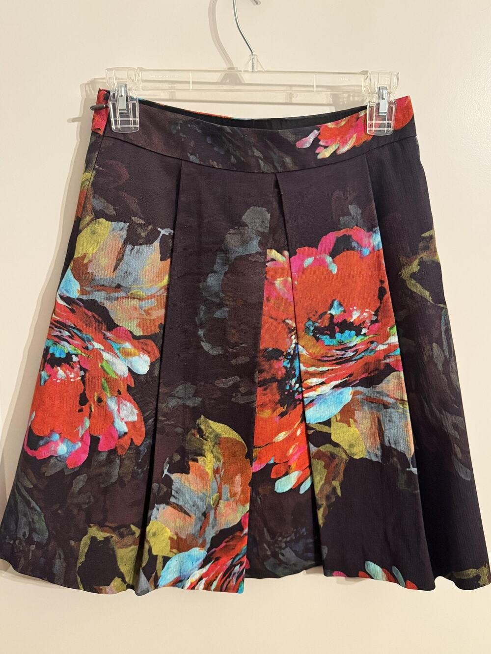 Trina Turk Skirt Womens 0 Multicolor Floral Pleated A Line Knee Length Skater